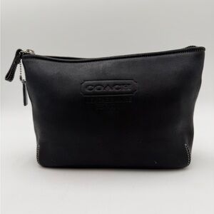 Coach Black Leather Cosmetic Case w Hangtag Embossed Logo EUC